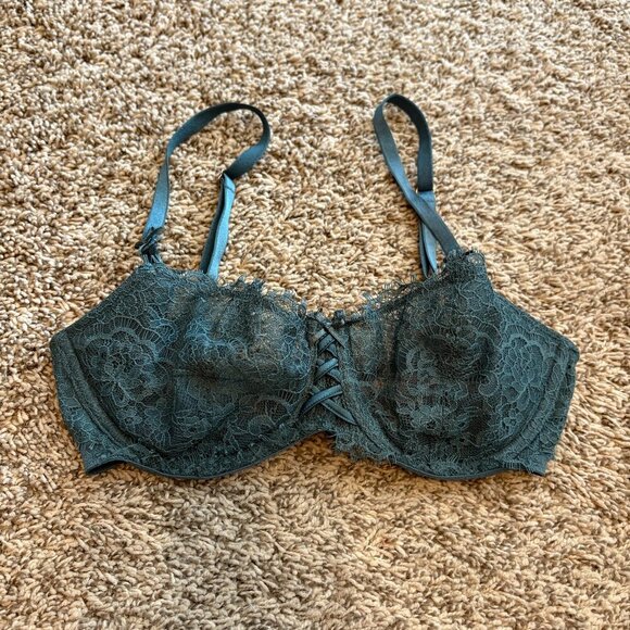Victoria's Secret Dream Angels Pushup without Padding dark green lacy bra - Picture 1 of 3